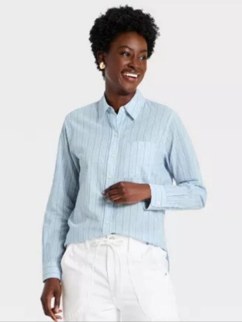 Women's Stripe Relaxed Fit Button Down Shirt